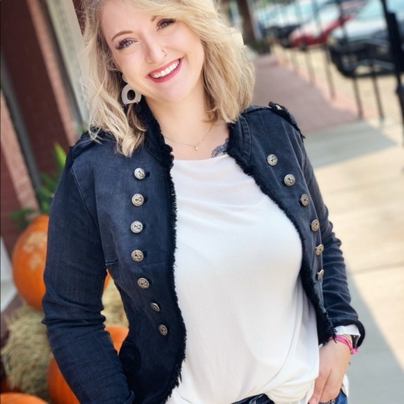 Venti 6 Black Stretch Denim Jacket Fringe, Medium - Picture 1 of 16